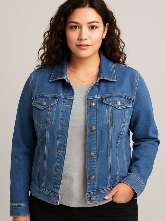 Blue Baccini Denim Jeans Jacket XL Like New Dark Wash Blue Rhinestone Buttons * - Picture 15 of 16